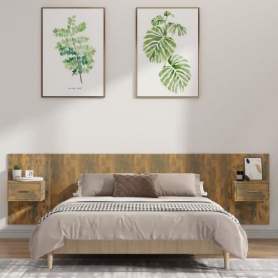 vidaXL Tête de lit avec armoires Chêne fumé Bois d'ingénierie 3115729