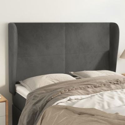 vidaXL Tête de lit avec oreilles Gris foncé 147x23x118-128 cm Velours3117725