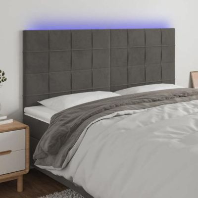 Tête De Lit à LED Velours Gris Foncé VidaXL - Réglable En Hauteur (78/88 Cm), Bande LED Colorée Découpable, Support Dos Confortable, Pour Lit Double 160 Cm
