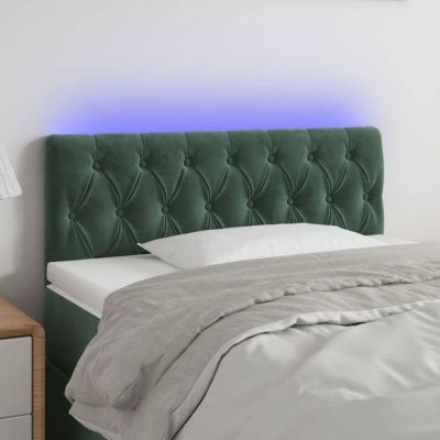 vidaXL Tête de Lit à LED Meuble de Chambre à Coucher Accessoire de Lit Simple Tête de Cadre de Lit Intérieur Vert Foncé 3121993