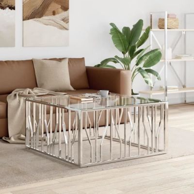 vidaXL Table basse 100x100x50 cm acier inoxydable et verre 350065