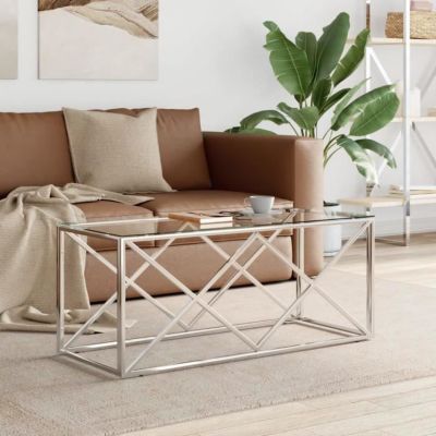 vidaXL Table basse 110x45x45 cm acier inoxydable et verre 349961