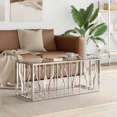 vidaXL Table basse 110x45x45 cm acier inoxydable et verre 350049