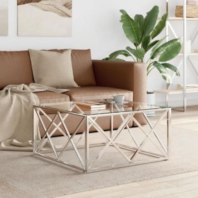 vidaXL Table basse 80x80x40 cm acier inoxydable et verre 349969