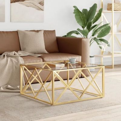 vidaXL Table basse 80x80x40 cm acier inoxydable et verre 349970