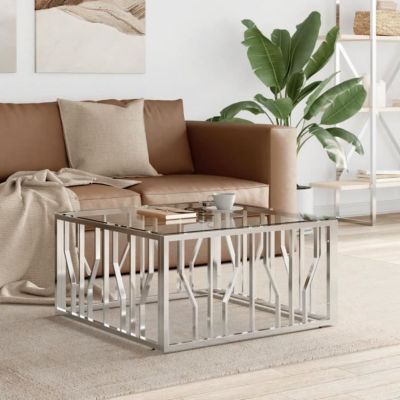 vidaXL Table basse 80x80x40 cm acier inoxydable et verre 350057