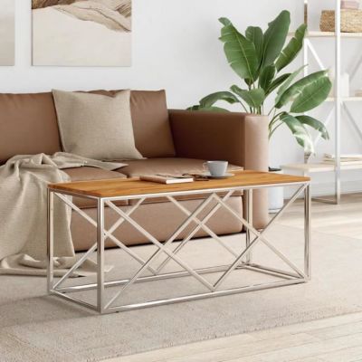 vidaXL Table basse acier inoxydable et bois massif d'acacia 349967