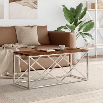 vidaXL Table basse acier inoxydable et bois massif de récupération 349965