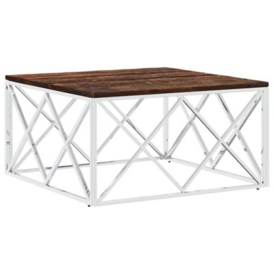 vidaXL Table basse acier inoxydable et bois massif de récupération 349973