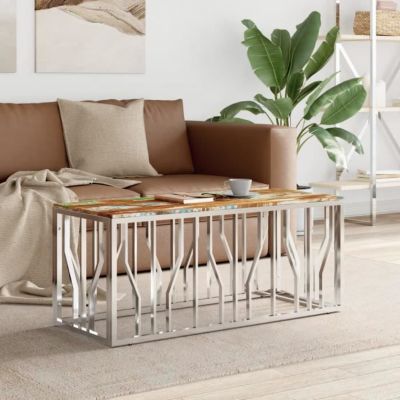 vidaXL Table basse argenté acier inoxydable-bois massif récupération 350056