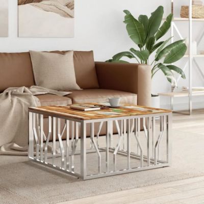 vidaXL Table basse argenté acier inoxydable-bois massif récupération 350064