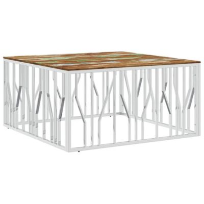 vidaXL Table basse argenté acier inoxydable-bois massif récupération 350072