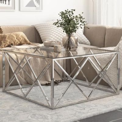 vidaXL Table basse argenté acier inoxydable et verre trempé 349977