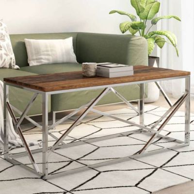vidaXL Table basse argenté inox et bois de mélèze massif 349941