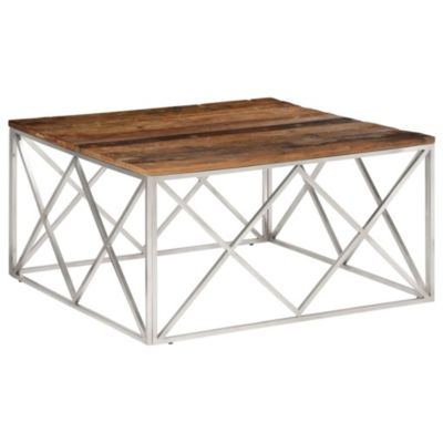 vidaXL Table basse argenté inox et bois de mélèze massif 349981