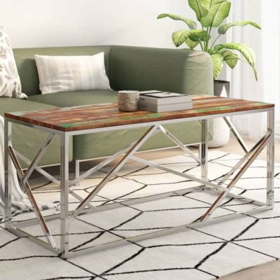 vidaXL Table basse argenté inox et bois de récupération massif 349944