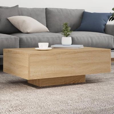 vidaXL Table Basse avec Lumières LED, Table d'Appoint, Bout de Canapé, Meuble de Salon Salle de Séjour, Moderne, Chêne 836611