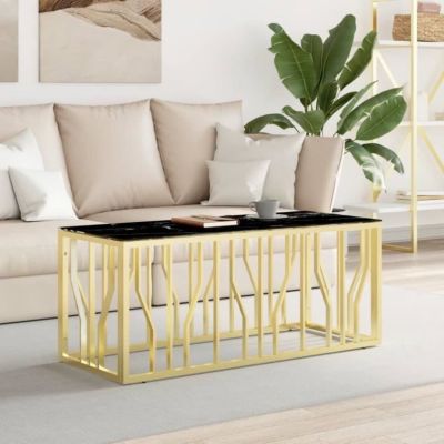 vidaXL Table basse doré 110x45x45 cm acier inoxydable et verre 350052