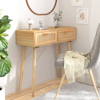 vidaXL Table console Marron 80x30x75 cm Bois massif pin /rotin naturel 345626