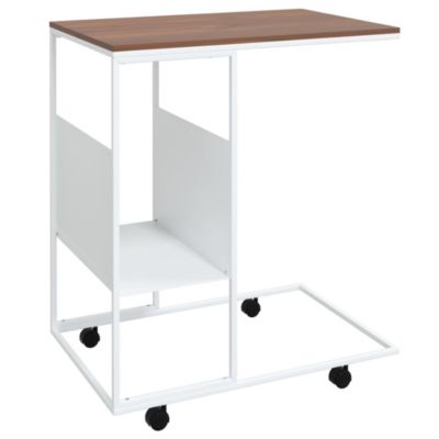 vidaXL Table d'appoint et roues Blanc 55x36x63,5 cm Bois d'ingénierie 343110