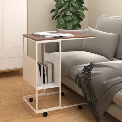 vidaXL Table d'appoint et roues Blanc 55x36x63,5 cm Bois d'ingénierie 343110