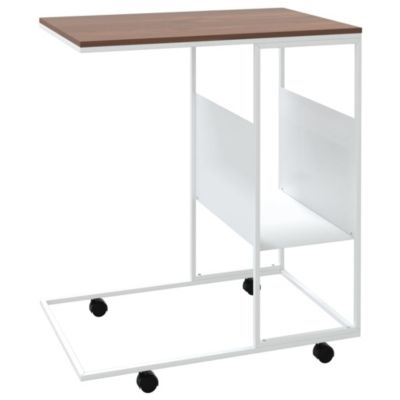 vidaXL Table d'appoint et roues Blanc 55x36x63,5 cm Bois d'ingénierie 343110