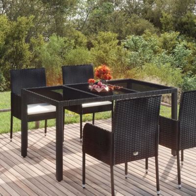 vidaXL Table de jardin dessus en verre Noir 150x90x75cm Résine tressée 319899