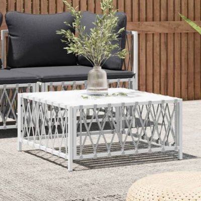 vidaXL Table de Jardin, Table Basse avec Cadre en Acier, Table d'Appoint Flexible, Meuble de Terrasse Patio Extérieur, Blanc 36414