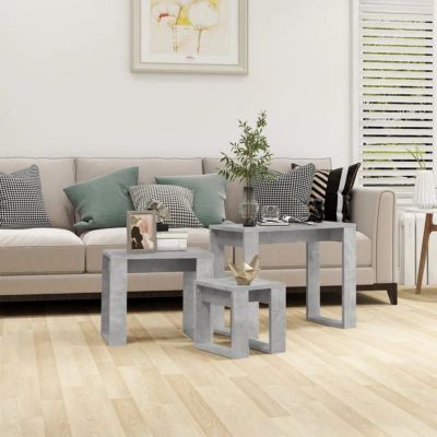 vidaXL Tables gigognes 3 pcs Gris béton Bois d'ingénierie 808607