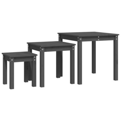 vidaXL Tables gigognes 3 pcs Gris Bois de pin massif 824975