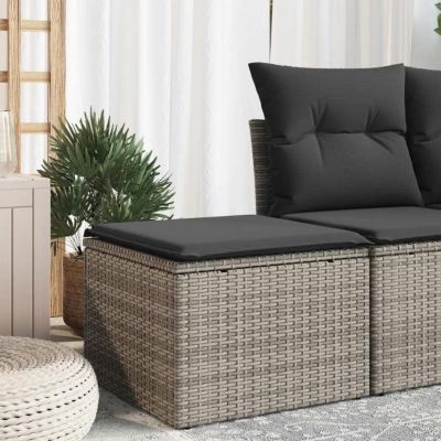 vidaXL Tabouret de Jardin avec Coussin, Siège avec Housse, Meuble de Patio Balcon Terrasse Arrière-cour Extérieur, Gris 366117