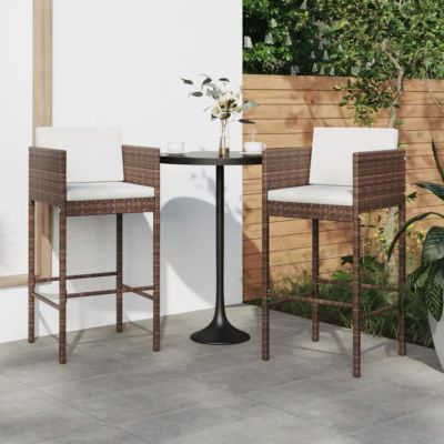 vidaXL Tabourets de bar 2 pcs avec coussins Marron Résine tressée