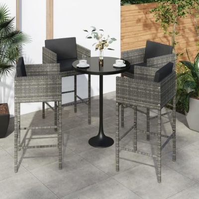 vidaXL Tabourets de bar 4 pcs avec coussins Gris Résine tressée