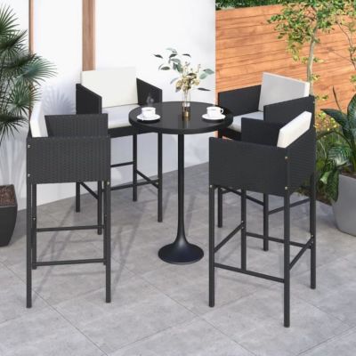 vidaXL Tabourets de bar 4 pcs avec coussins Noir Résine tressée