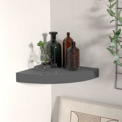 vidaXL étagère d'angle flottante Gris brillant 25x25x3,8 cm MDF