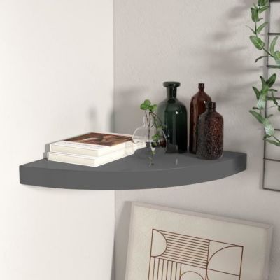 vidaXL étagère d'angle flottante Gris brillant 35x35x3,8 cm MDF