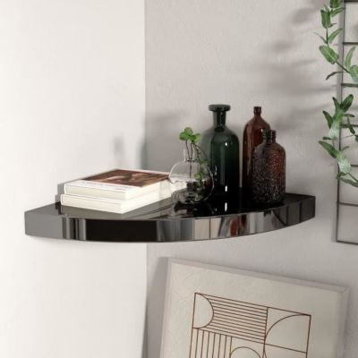 vidaXL étagère d'angle flottante Noir brillant 35x35x3,8 cm MDF