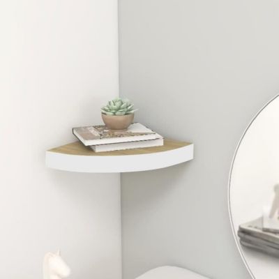 vidaXL étagère d'angle murale Chêne et blanc 25x25x3,8 cm MDF