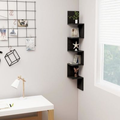 vidaXL étagère d'angle murale Noir 20x20x127,5 cm Aggloméré