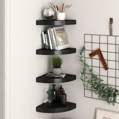 vidaXL étagères d'angle flottantes 4 pcs Noir 25x25x3,8 cm MDF