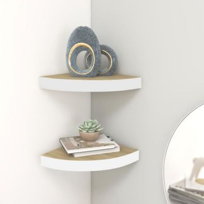 vidaXL étagères d'angle murales 2 pcs Chêne et blanc 35x35x3,8 cm MDF
