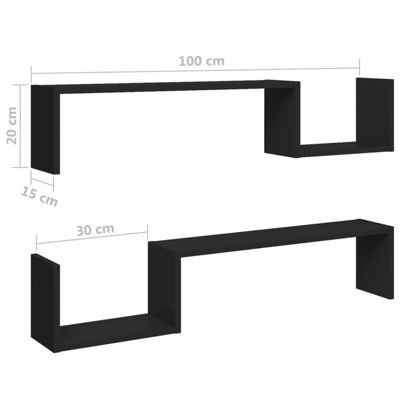 vidaXL étagères murales 2 pcs Noir 100x15x20 cm Aggloméré