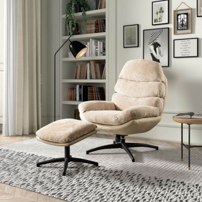 VIGO - Fauteuil Pivotant  avec Repose Pieds Bi-Matière Beige