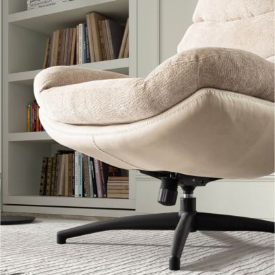 VIGO - Fauteuil Pivotant  avec Repose Pieds Bi-Matière Beige