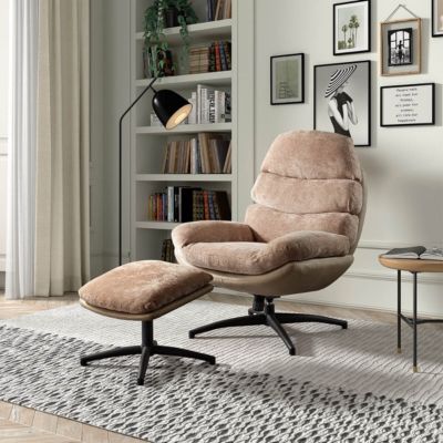 VIGO - Fauteuil Pivotant  avec Repose Pieds Bi-Matière Saumon