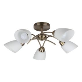Viletta Plafonnier 5xE27 Max.60W Métal Patiné/Verre Blanc