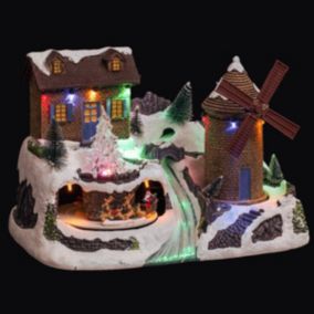Village de noël moulin animé/musical 15 led + transfo - feeric lights & christmas
