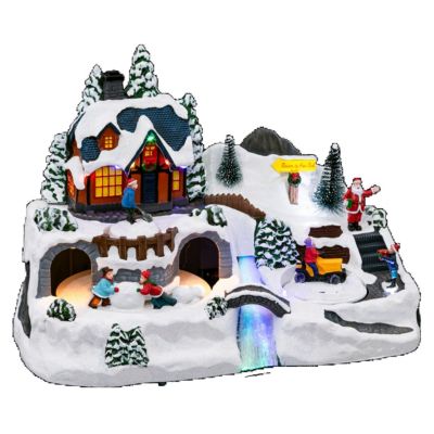 Village de noël enneigé tracteur tournant cascade colorée lumineux Feeric Light & Christmas