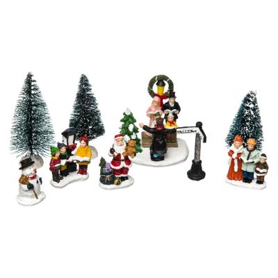 Village de Noël Lot de 9 santons de Noël, personnages et sapins