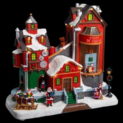 Village de Noël Usine de cadeaux, lumineux, musical et animé, LED